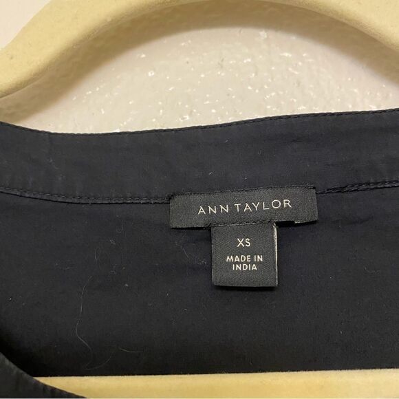 Ann Taylor Black Solid Day Fit & Flare Dress ruffle 3/4 sleeve romantic goth XS - Picture 6 of 11